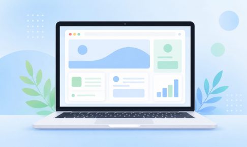 ノートパソコンにWebブラウザの画面が表示されているイラスト